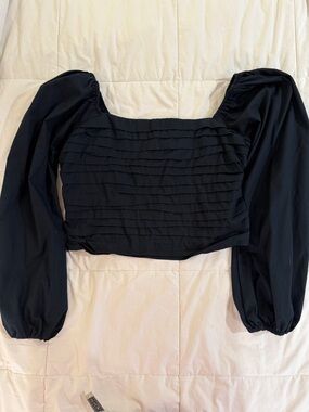 Abercrombie & Fitch Black Puff-Sleeve Square Neck Crop Top